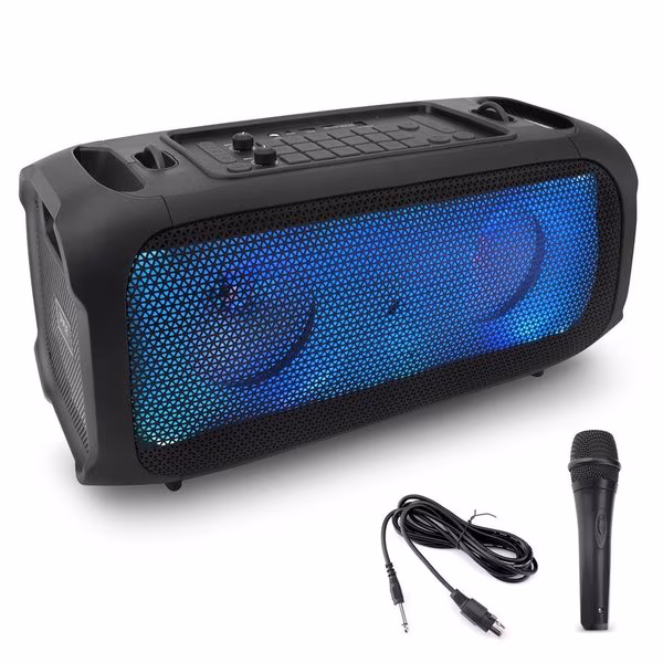 Wireless BT BoomBox Stereo Speaker System - Built-in Full Panel LED Lights, FM Radio/Aux/MP3/USB Fla